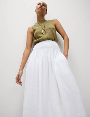 

Womens M&S Collection Linen Rich Maxi A-Line Skirt, White