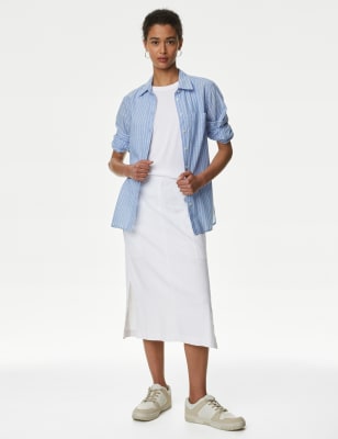 

M&S Collection Falda de lino a media pierna multiusosWomens - Soft White, Soft White