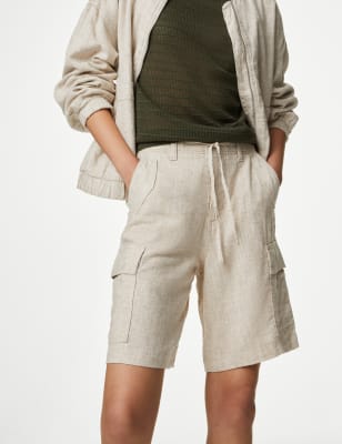

Womens M&S Collection Linen Rich Cargo Utility Shorts - Oatmeal, Oatmeal