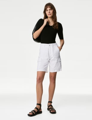 

Womens M&S Collection Linen Rich Cargo Utility Shorts - Soft White, Soft White