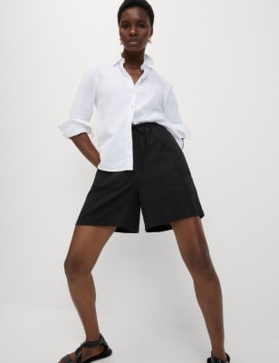 

Womens M&S Collection Linen Rich High Waisted Shorts - Black, Black