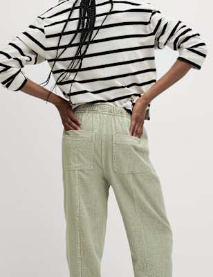 

Womens M&S Collection Drawstring Pull On Garment Dye Tapered Trousers, Soft Green