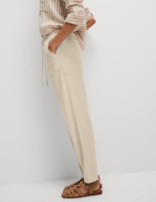 

Womens M&S Collection Linen-Rich Drawstring Tapered Trousers - Oatmeal, Oatmeal