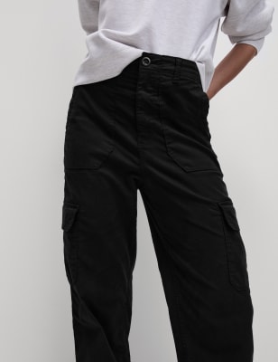 

Womens M&S Collection Lyocell Rich Cargo Straight Leg Trousers - Black, Black