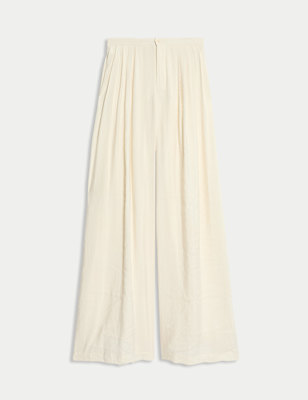 

Womens M&S Collection Pleated Palazzo Trousers, Ivory