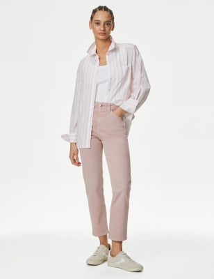 

Womens M&S Collection Schmal geschnittene 3/4-Jeans mit hohem Bund - Pink, Pink