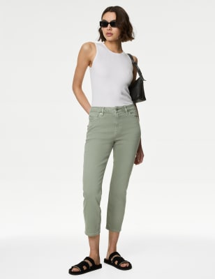 

Womens M&S Collection High Waisted Slim Fit Cropped Jeans - Soft Khaki, Soft Khaki