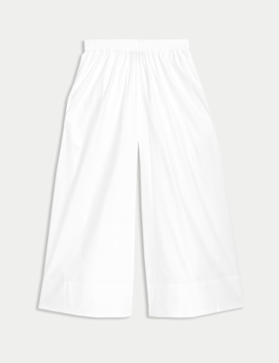 

Womens M&S Collection Pure Cotton Palazzo Cropped Trousers, White