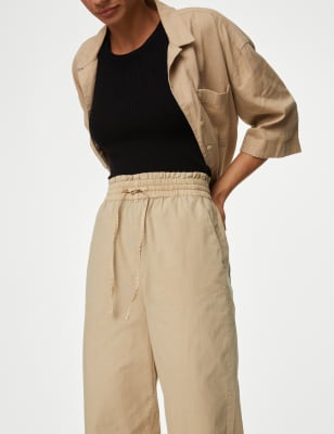 

Womens M&S Collection Knöchellange Hose aus reiner Baumwolle mit geradem Bein - Buff, Buff