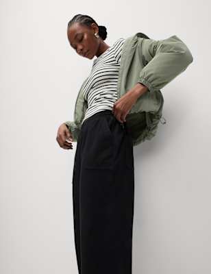 

Womens M&S Collection Denim Jersey Straight Leg Trousers, Black
