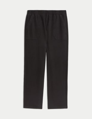 Womens M&S Denim Jersey Straight Leg Trousers, Black