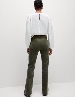 

Womens M&S Collection Cord Patch Pocket Tea Dyed Flared Trousers - Dark Olive, Dark Olive