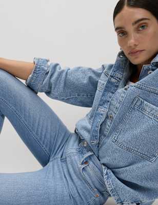 

Womens M&S Collection High Waisted Slim Flare Cropped Jeans, Light Indigo