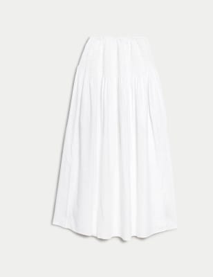 

Womens M&S Collection Linen Rich Shirred Midi A-Line Skirt - Soft White, Soft White