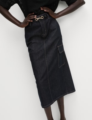 

Womens M&S Collection Midi-Cargorock aus Denim - Indigo Mix, Indigo Mix