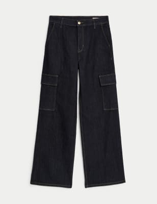 

Womens M&S Collection High Waisted Wide Leg Cargo Jeans - Indigo Mix, Indigo Mix