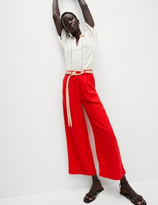 

Womens M&S Collection Linen Rich Wide Leg Cropped Trousers - Tomato, Tomato