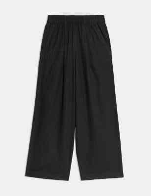 

Womens M&S Collection Linen Rich Wide Leg Cropped Trousers - Black, Black