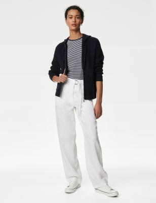 

Womens M&S Collection Pure Linen Straight Leg Trousers - Soft White, Soft White