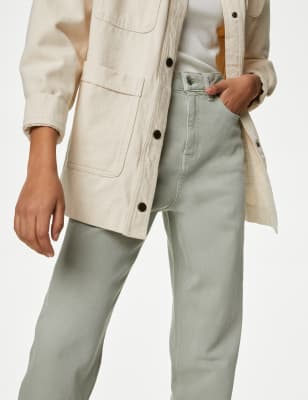 

Womens M&S Collection Knöchellange, schmal zulaufende Mom-Jeans mit hoher Taille - Soft Green, Soft Green