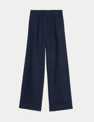 

M&S Collection Pantalón 100% lino de pata anchaWomens - Navy, Navy