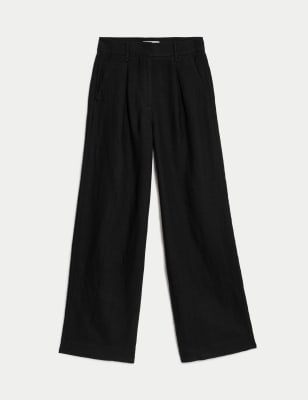 

M&S Collection Pantalón 100% lino de pata anchaWomens - Black, Black