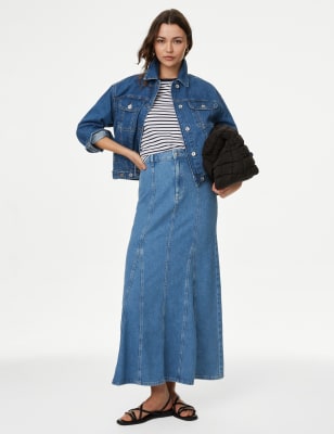 

Womens M&S Collection Denim Maxi Skirt - Medium Indigo, Medium Indigo