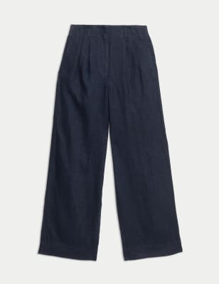 

M&S Collection Pantalón 100 % lino de pata anchaWomens - Navy, Navy