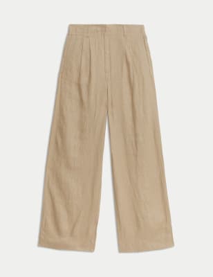 

Womens M&S Collection Pure Linen Wide Leg Trousers - Natural Beige, Natural Beige