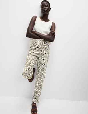 

Womens M&S Collection Pure Twill Printed High Waisted Tapered Trousers, Khaki Mix