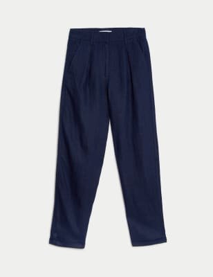 

Womens M&S Collection Pure Linen Tapered Trousers - Navy, Navy