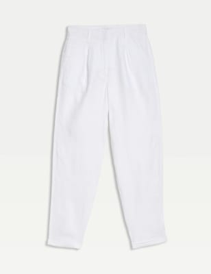 

Womens M&S Collection Pure Linen Tapered Trousers - Soft White, Soft White