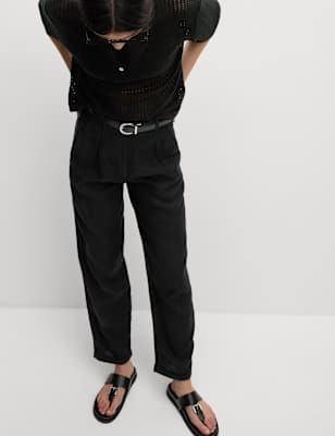 

Womens M&S Collection Pure Linen Tapered Trousers - Black, Black