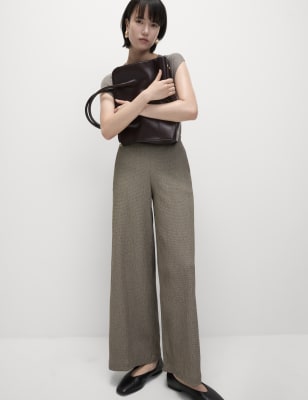 

Womens M&S Collection Textured Wide Leg Trousers - Mocha, Mocha