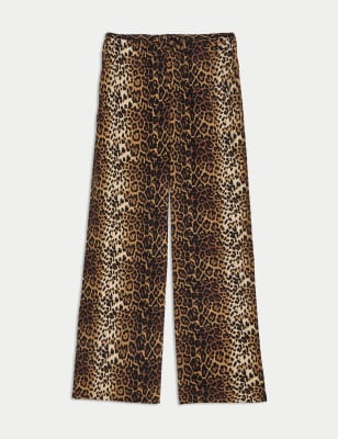 

Womens M&S Collection Animal Print Drawstring Wide Leg Trousers - Brown Mix, Brown Mix