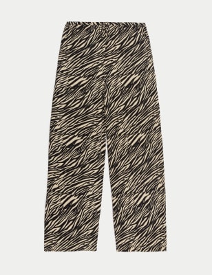 

Womens M&S Collection Animal Print Drawstring Wide Leg Trousers - Black Mix, Black Mix