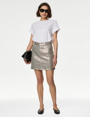 

Womens M&S Collection Denim Foil Metallic Mini Skirt, Bronze