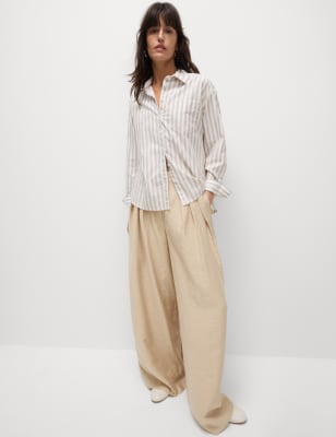 

Womens M&S Collection Lyocell Rich Pleated Wide Leg Trousers - Ecru, Ecru