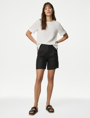 

Womens M&S Collection Pure Linen High Waisted Shorts - Black, Black