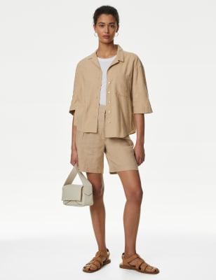 

M&S Collection Pantalón corto 100% lino de cintura altaWomens - Natural Beige, Natural Beige