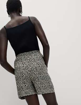 

Womens M&S Collection Printed Pure Twill High Waisted Shorts, Brown Mix
