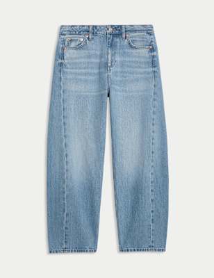 

Womens M&S Collection Mid Rise Barrel Jeans, Light Indigo