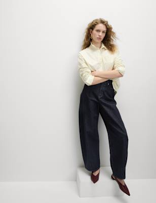 

Womens M&S Collection Relaxed Mid Rise Barrel Jeans, Indigo Mix