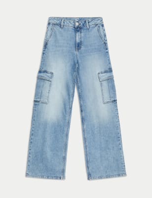 

Womens M&S Collection High Waisted Wide Leg Cargo Jeans - Light Indigo, Light Indigo