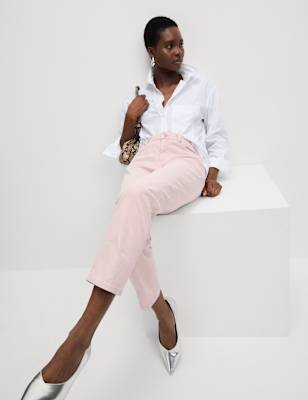 

Womens M&S Collection High Waisted Cropped Slim Fit Jeans, Light Pink