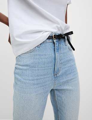 

Womens M&S Collection High Waisted Cropped Slim Fit Jeans, Light Indigo