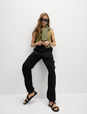 

Womens M&S Collection Lyocell Rich Straight Leg Trousers, Black