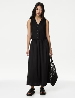 

Womens M&S Collection Pure Cotton Midi Skirt - Black, Black