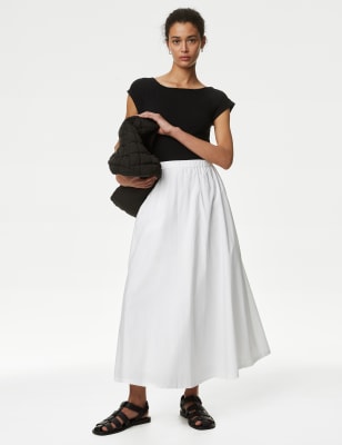 

Womens M&S Collection Pure Cotton Midi Skirt - White, White