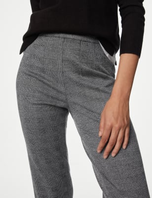 

Womens M&S Collection Jersey Checked Slim Fit Trousers - Grey Mix, Grey Mix